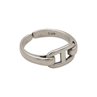 日韩S925纯银戒指女款个性时尚小众设计感复古几何猪鼻指环银饰