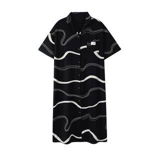 睡裙女士睡衣夏季莫代尔短袖长款开衫中长裙冰丝凉感高级感家居服