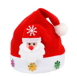 圣诞节装饰用品圣诞帽大红无纺布圣诞老人帽子成人儿童头饰发光帽