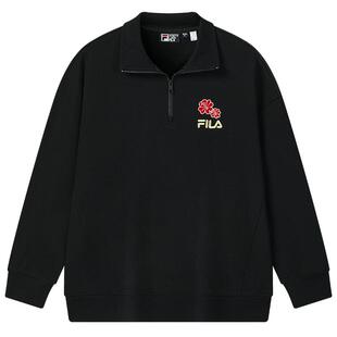 FILA 斐乐男女同款套头运动卫衣2026春新款海棠花半拉链红色上衣