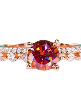 D色莫桑石红宝石双层复古戒指