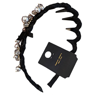 高级感珍珠水钻蝴蝶结发箍女波浪高颅顶头箍带齿防滑洗脸化妆发卡