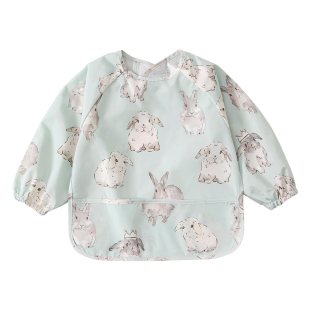 棉域宝宝吃饭围兜婴儿辅食罩衣防水防脏防油儿童反穿衣长袖秋冬季