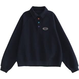 诺诺公主S1N 初中生卫衣女春秋加绒POLO领大童青少年上衣校服内搭