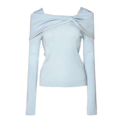 DPLAY【珠光星辰系列】2026春季新款蓝色针织衫女含羊毛长袖上衣