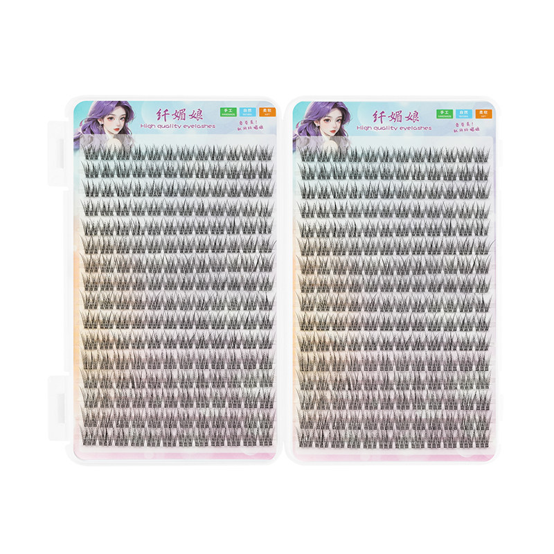 384簇懒人鱼尾睫毛书大容量妈生自然透明梗柔软分段式单簇女仿真