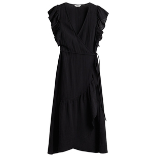 HM女装连衣裙春季新棉细布围气质通勤法式裹身裙长裙1295484