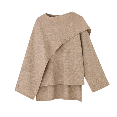 围巾式针织圆领上衣极简长袖绒衫