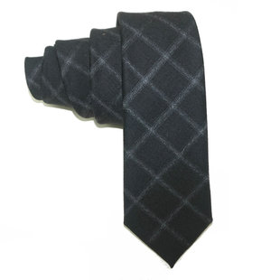男士韩版窄7cm英伦复古羊毛格子领带职业灰色 正装商务黑色领带潮