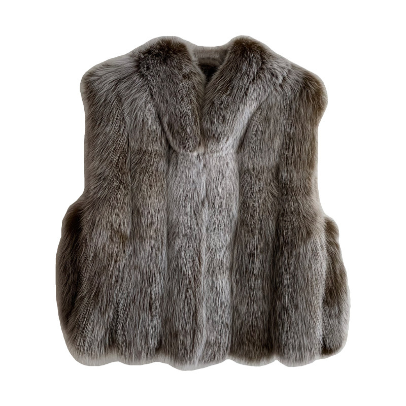 博主时髦叠穿整皮芬兰蓝狐竖条狐狸毛马甲2025新款毛毛外套皮草女