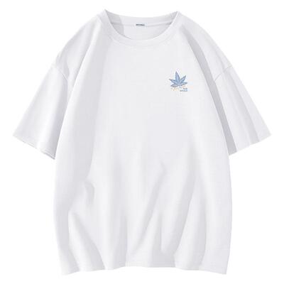 马克华菲夏季新款男士短袖T恤黑色纯棉宽松枫叶印花潮牌休闲上衣