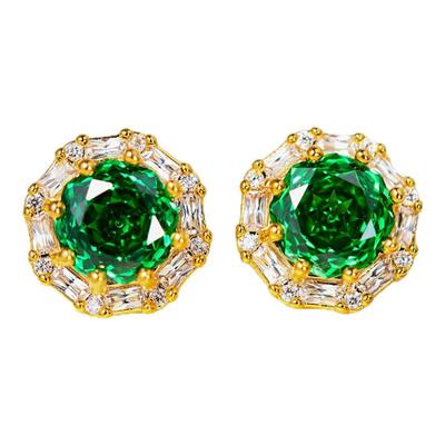 养耳洞祖母绿色玫瑰切锆石耳钉