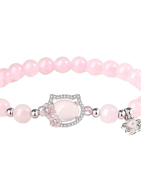 925银正品小猫串珠手链少女心