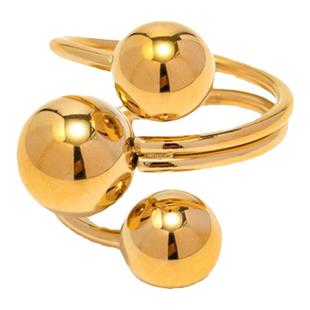 法式戒指女轻奢高级感三颗球球医学钛钢镀金夸张欧美风不掉色指环