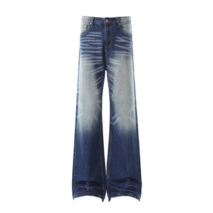 华夏印迹 美式复古猫须水洗微喇牛仔裤中性宽松休闲百搭垂感长裤