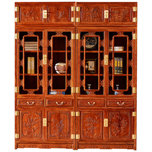 新中式刺猬紫檀红木书柜玻璃展示柜博古架三组合花梨木书橱家具