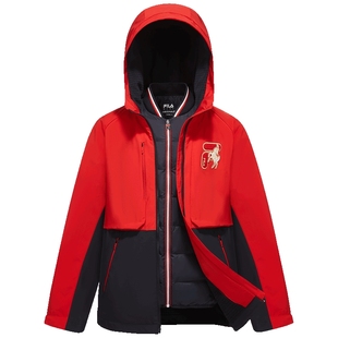 FILA斐乐儿童羽绒服两件套2026春季新款男中大童新年款外套三合一