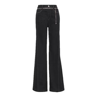 ONLY2025冬季新款气质高腰约克剪裁显瘦金属链条喇叭裤牛仔裤女