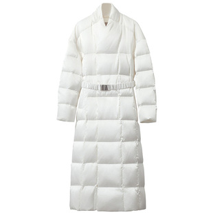 Amii温暖立领交叠门襟卡扣腰带含蚕丝羽绒服女2025冬新款长款外套