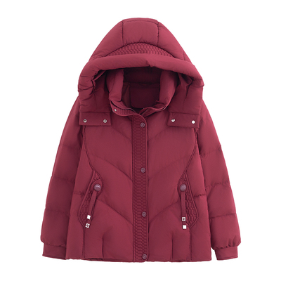 雅鹿短款加厚白鸭绒连帽羽绒服