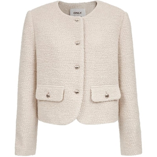 ONLY2025冬季新款优雅气质正肩修饰腰身口袋装饰小香风毛呢外套女