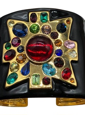 西洋中古重工黑色珐琅釉红宝石弹