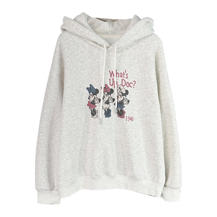 灰色连帽加厚加绒卫衣女款2025新款卡通印花宽松休闲内搭上衣帽衫
