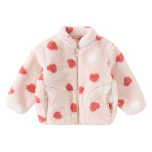 戴维贝拉儿童摇粒绒外套冬装新款男女童加厚长绒茄克宝宝毛绒衣服