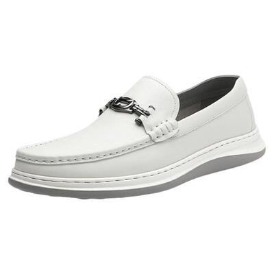 白色豆豆鞋男软底透气真皮鞋子