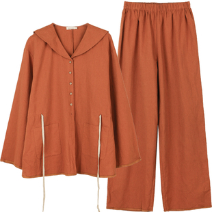 【限时直降】秋冬季天然棉麻宽松收腰睡衣女家居服长袖长裤套装