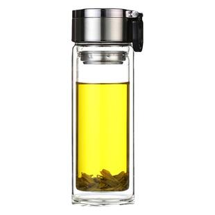 加厚高档吊环提绳双层玻璃泡茶杯便携车载过滤水晶杯子大容量水杯