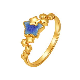 明牌珠宝5G黄金星河清梦戒指 足金固口星星戒圈女款指环AFM0363