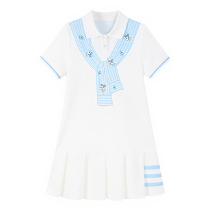 BarryBanny女童海军风POLO连衣裙2026春季新款中大童短袖翻领裙子
