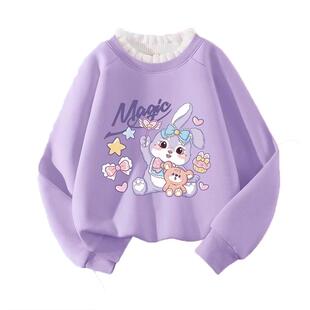 真维斯童装加绒卫衣女童2025新款儿童薄绒保暖上衣洋气女大童冬装