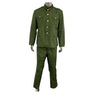 四兜绿色工作服冬季涤卡上衣裤子立领中山正装套装耐磨户外工地服