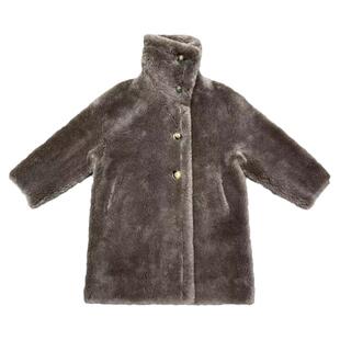 拓伴100%真羊毛大衣皮毛一体女童羊羔毛绒外套中大宝宝儿童装皮草