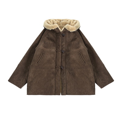小小大星球牛角扣羊羔毛外套
