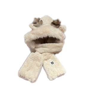 小鹿帽子秋冬季女围巾手套一体连帽围脖可爱保暖护耳毛绒绒三件套