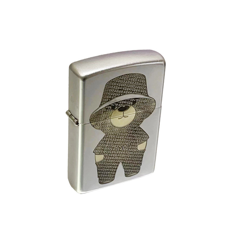 zippo磨砂纯铜送礼可爱熊