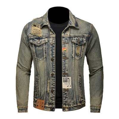 破洞水洗美式牛仔外套男2026春秋季复古工装休闲夹克百搭翻领上衣