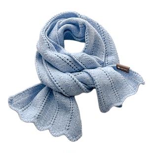 蓝色针织毛线厚围巾女冬季韩系学院风学生保暖护颈儿童软糯小围脖