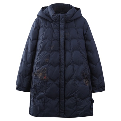 依佈中老年人鹅绒服2025冬装新款妈妈装连帽中长款羽绒服国风外套