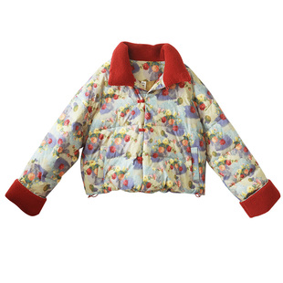 【爱如繁花】文艺印花小款羽绒服女2025冬季短款长袖白鸭绒花外套