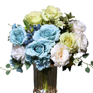 欧式复古仿真油画玫瑰花束花瓶插花客厅电视柜装饰假花艺套装摆件