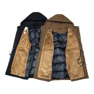 美式工装羽绒服男冬季中长款宽松大码防寒加厚派克服男士连帽外套