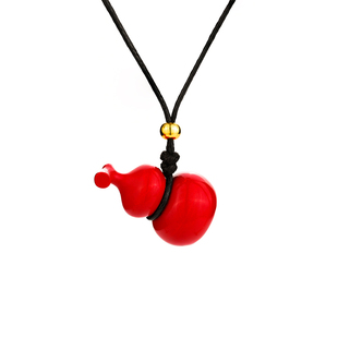 「南宫」S925银朱砂编绳项链皮绳葫芦本命年红色三合六合净心福气