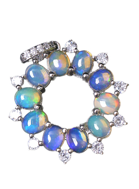 精品彩宝 天然欧珀裸石纯银镶嵌甜甜圈款吊坠 女款欧泊饰品火彩好