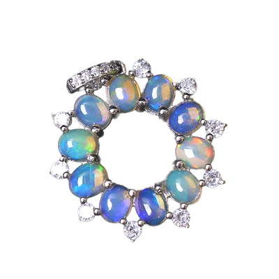 精品彩宝 天然欧珀裸石纯银镶嵌甜甜圈款吊坠 女款欧泊饰品火彩好