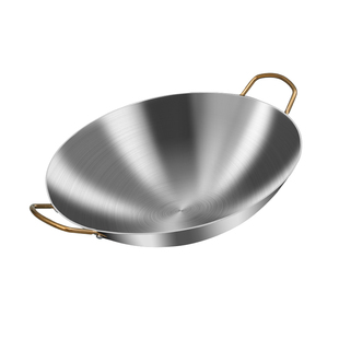 双耳炒锅不锈钢商用无涂层加厚厨师圆底大锅火锅盆干锅煤燃气通用