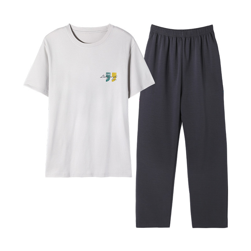 男士纯棉夏季薄款短袖家居服套装